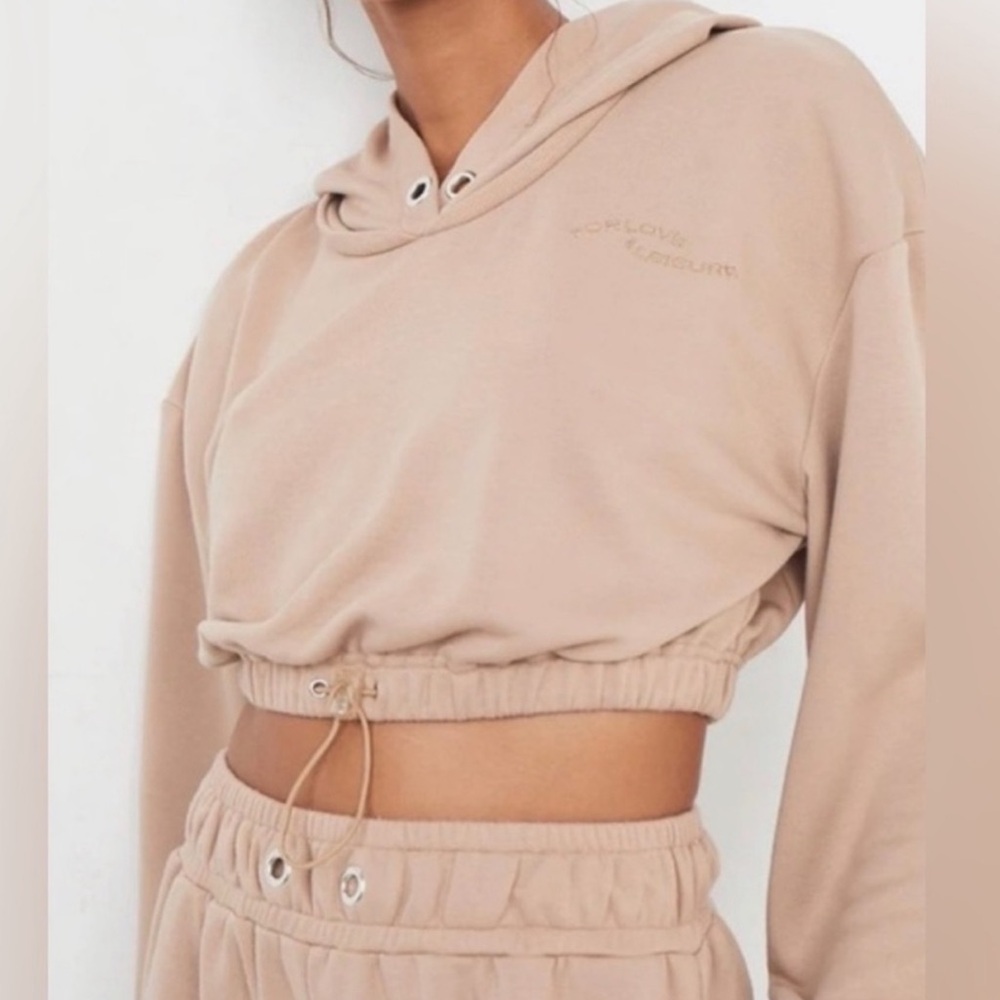 NEW- For Love and Lemons Ellie Cropped Tan Hoodie Sweatshirt